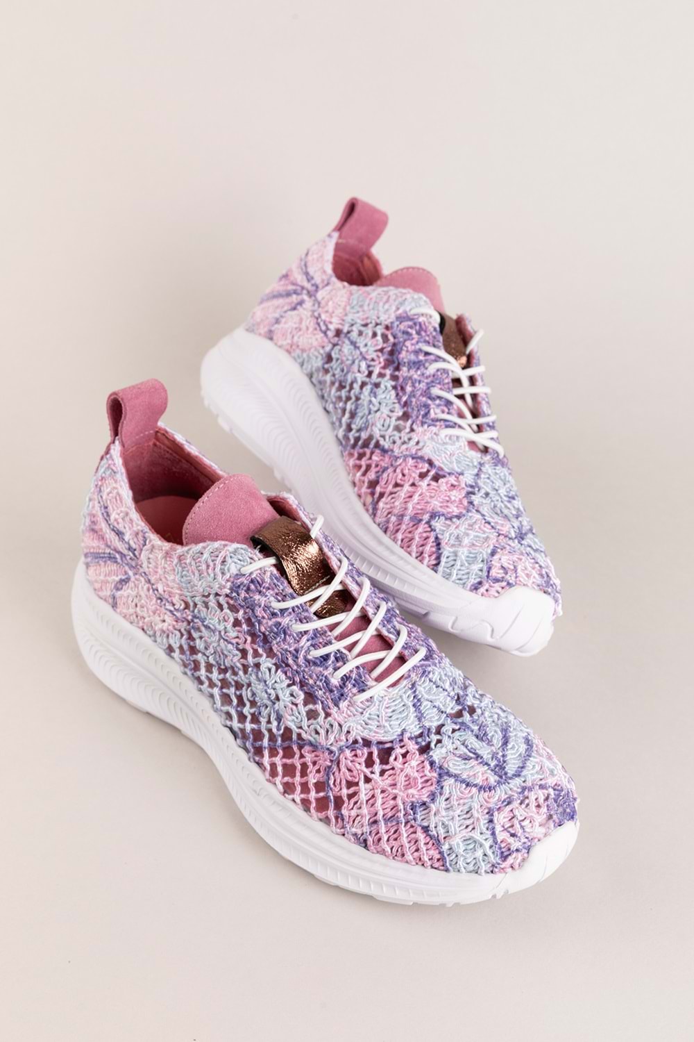 Gondol Kadın İçi Deri Dışı Dantel Hafif Spor Ayakkabı belx.4391 - Pembe Desen - 36
