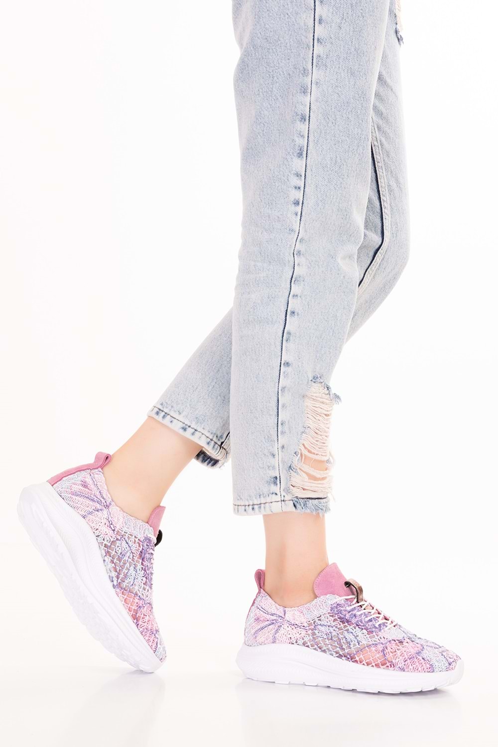 Gondol Kadın İçi Deri Dışı Dantel Hafif Spor Ayakkabı belx.4391 - Pembe Desen - 36
