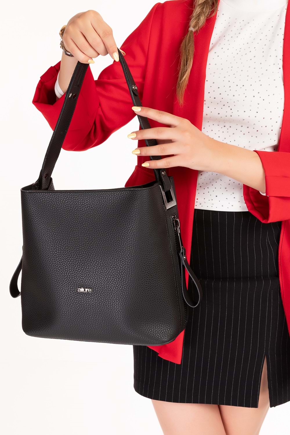 Gondol Kadın Çift Bölmeli El ve Omuz Çantası ald.6752 - Siyah - TEK EBAT