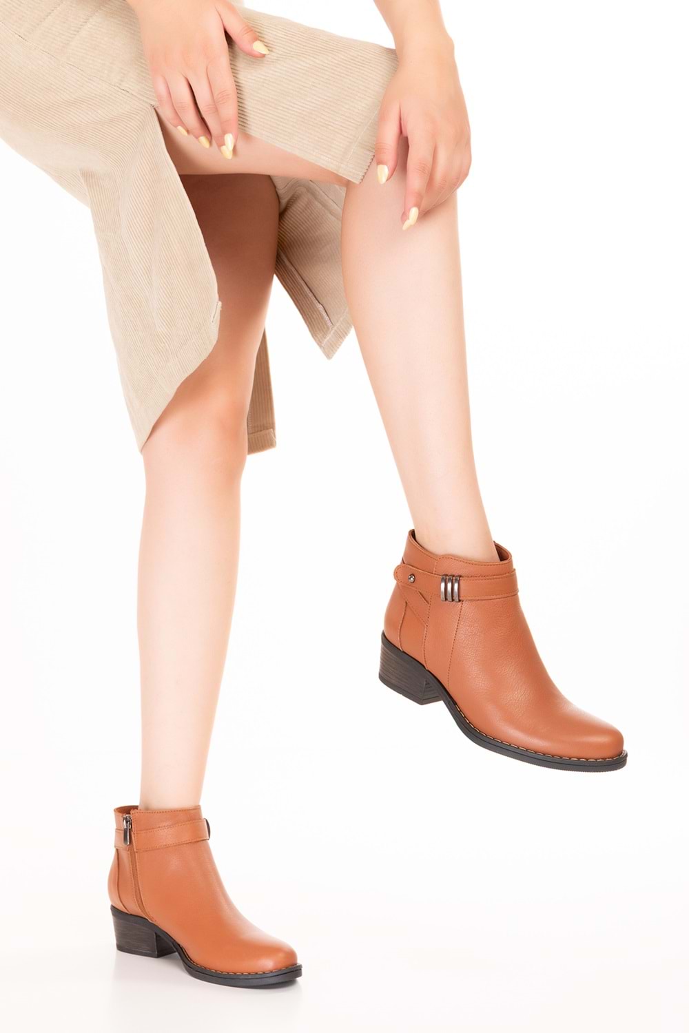 Gondol Hakiki Deri Günlük Kısa Topuklu Şık Bot Belinda - Taba - 40