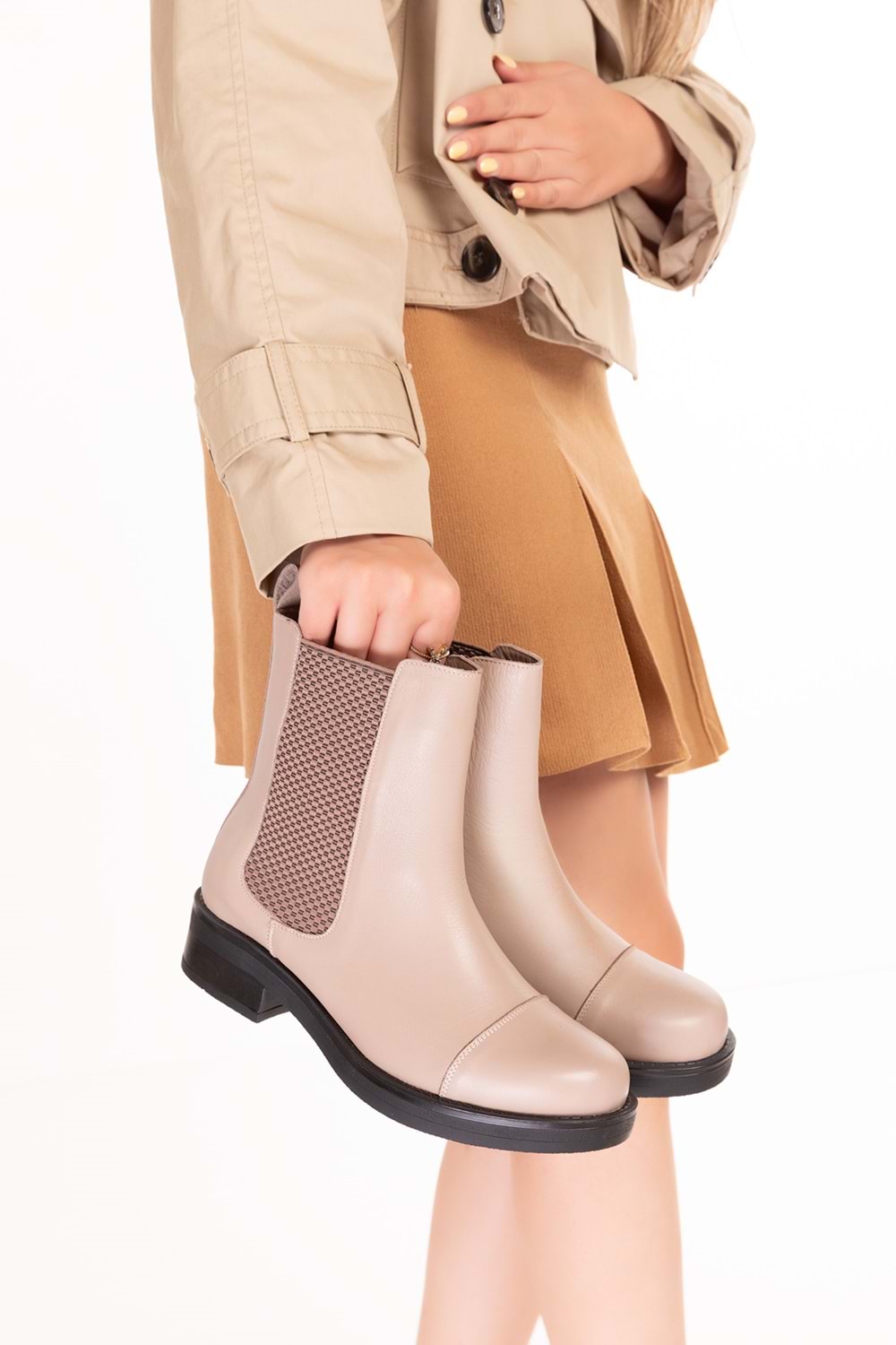 Gondol Hakiki Deri Lastikli Çekme Bot Belen - Bej - 39