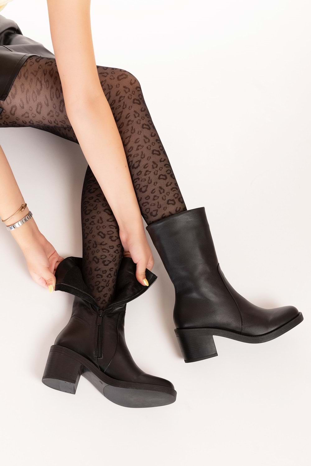 Gondol Hakiki Deri Günlük Şık Uzun Bot Wanda - Siyah - 39