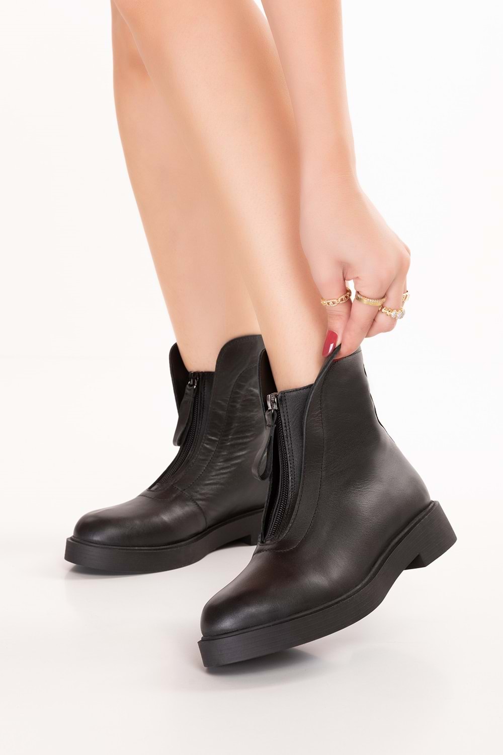 Gondol Kadın Hakiki Deri Önden Fermuarlı Bot Winnie - Siyah - 38