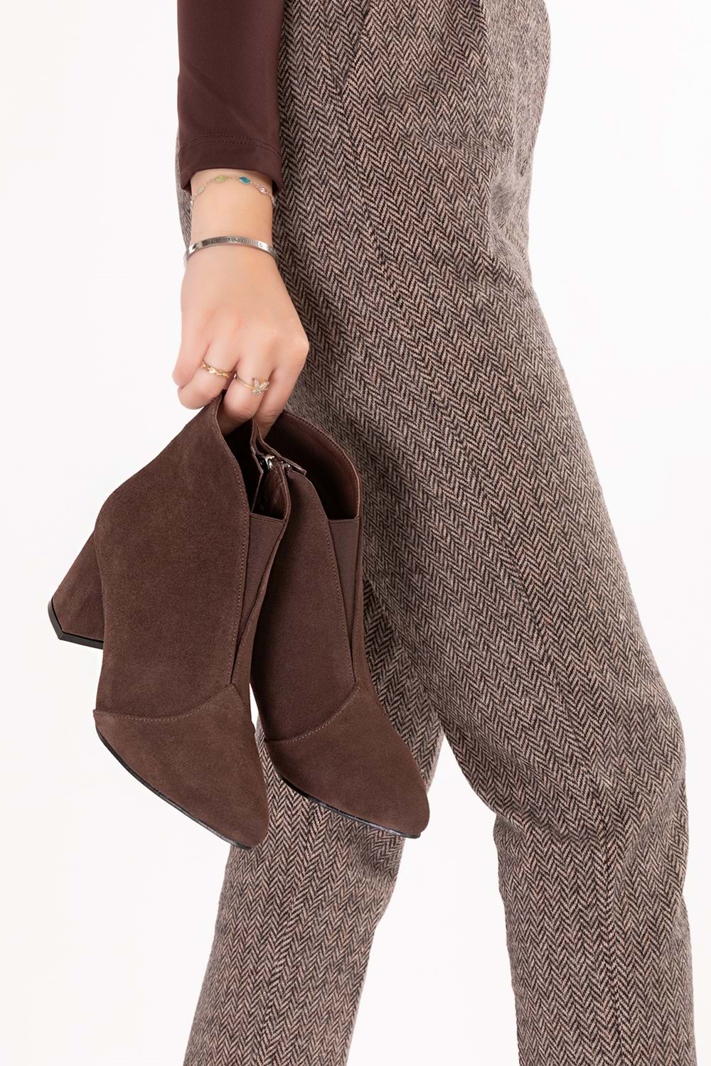 Gondol %100 Hakiki Deri Topuklu Bot Shelby - Kahve Süet - 36