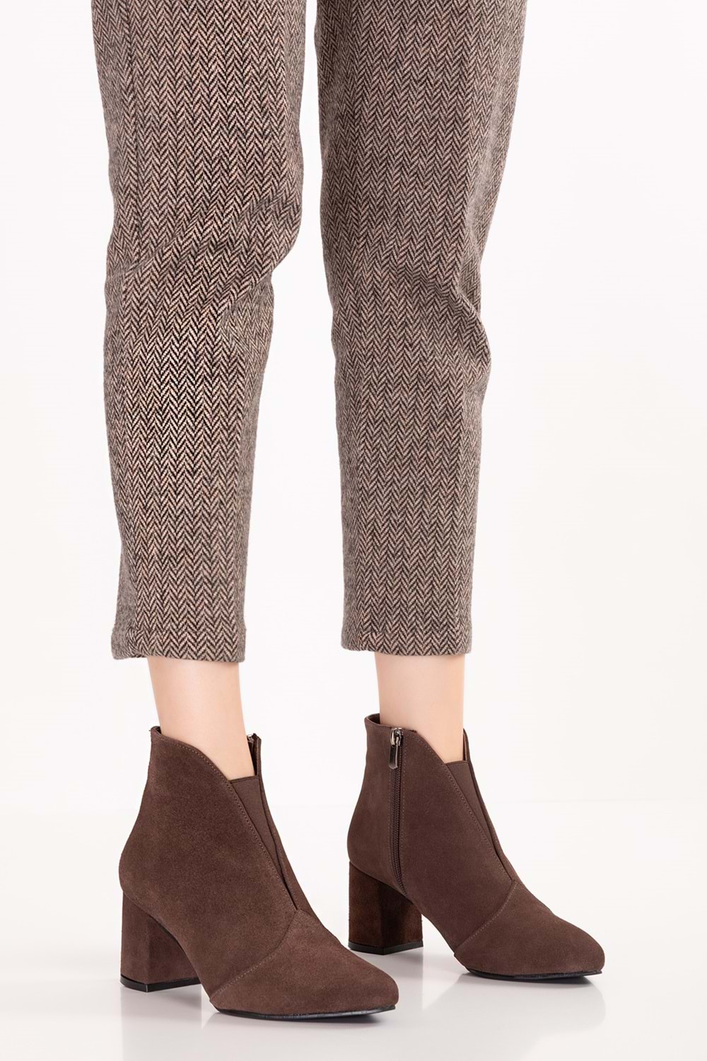 Gondol %100 Hakiki Deri Topuklu Bot Shelby - Kahve Süet - 36