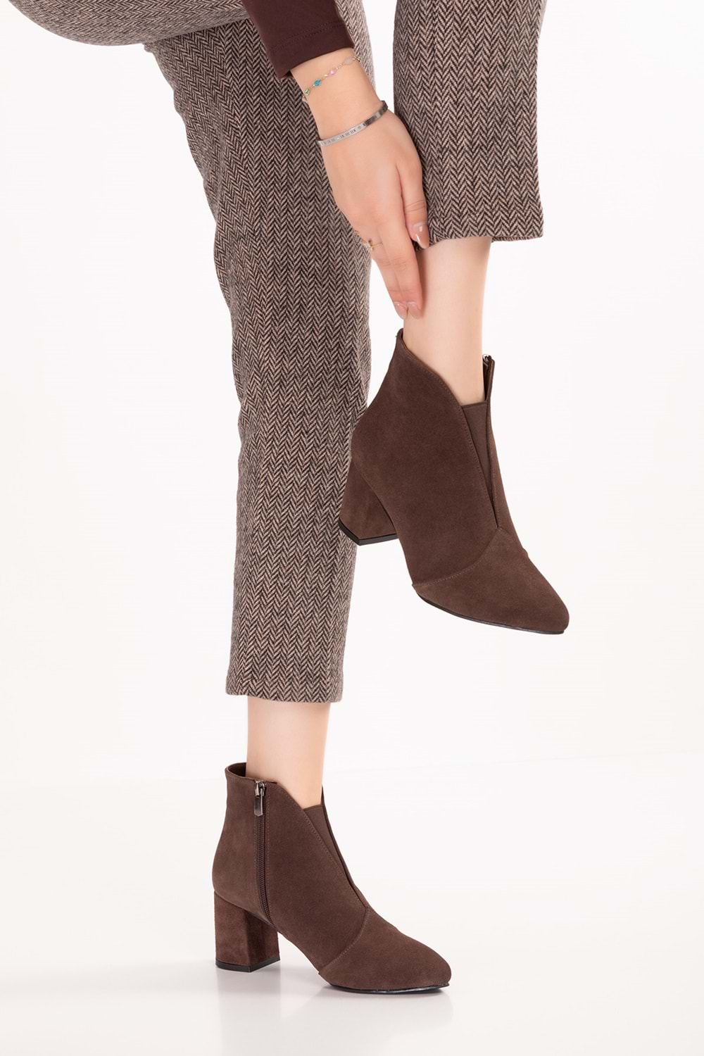 Gondol %100 Hakiki Deri Topuklu Bot Shelby - Kahve Süet - 36
