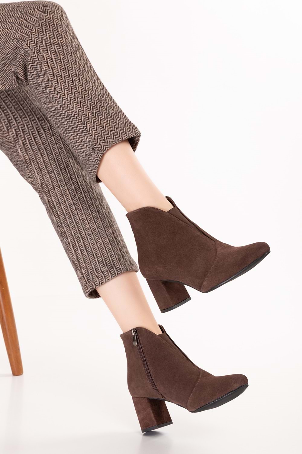 Gondol %100 Hakiki Deri Topuklu Bot Shelby - Kahve Süet - 36