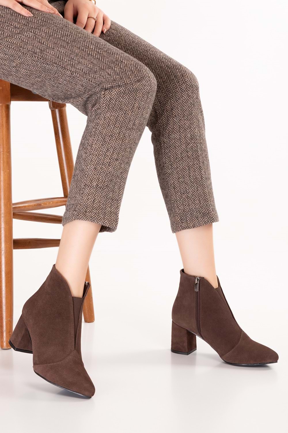 Gondol %100 Hakiki Deri Topuklu Bot Shelby - Kahve Süet - 36