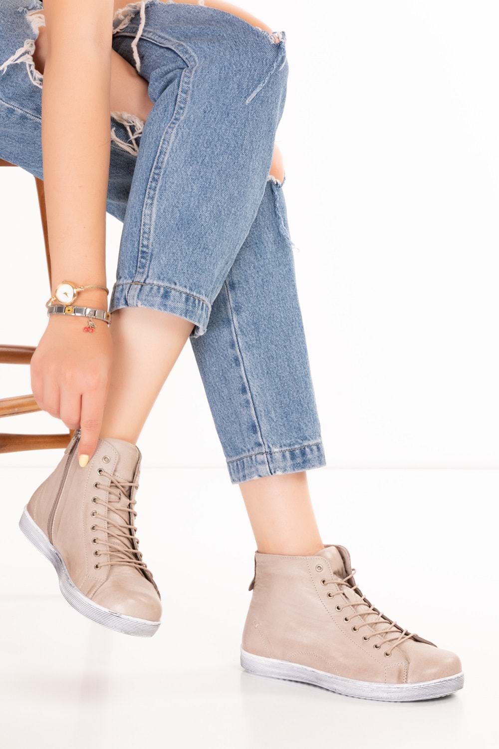 Gondol Hakiki Deri Günlük Hafif Yumuşak Spor Bot Zetia - Vizon - 40