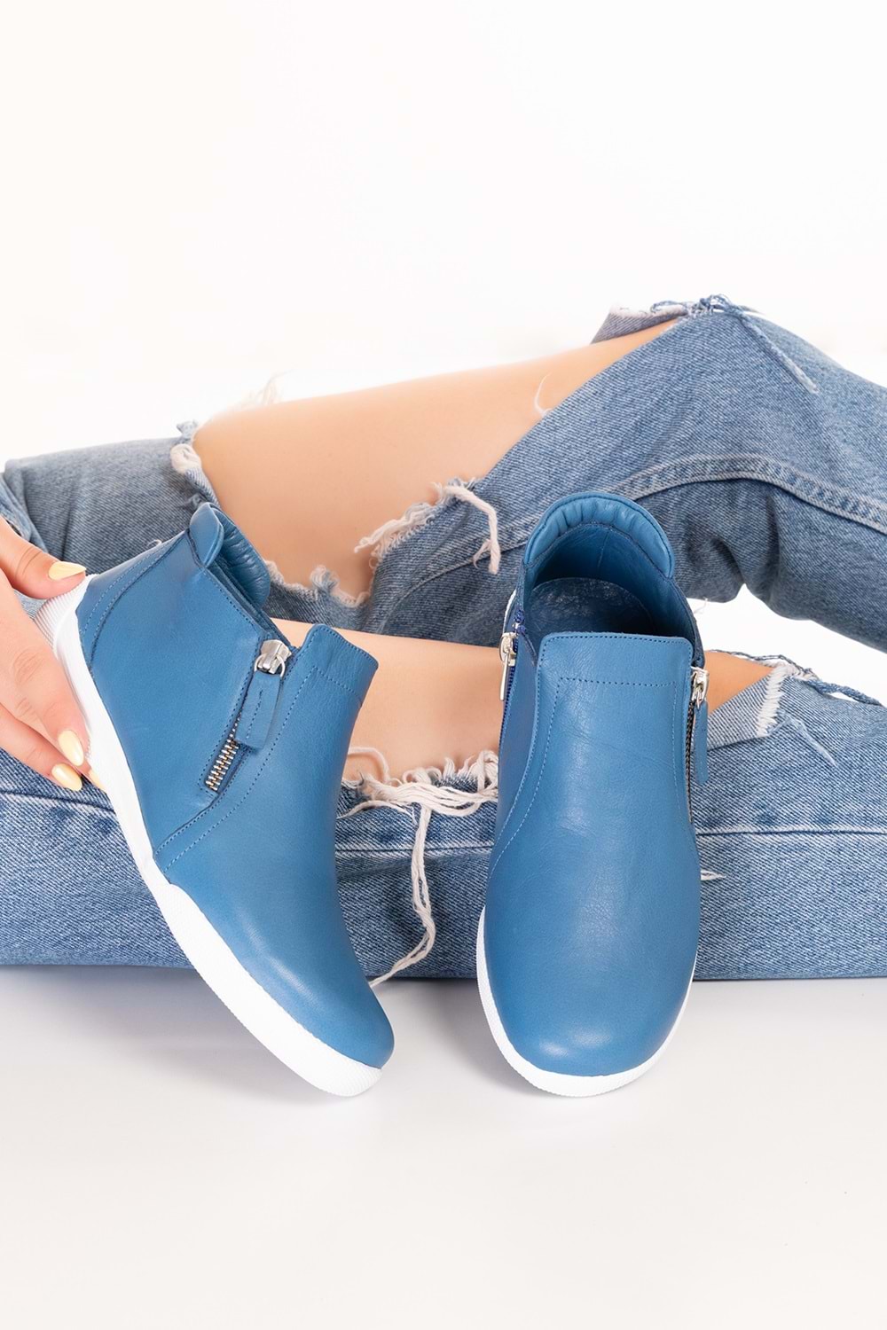 Gondol Hakiki Deri Günlük Hafif Yumuşak Spor Bot Zelina - Mavi - 38