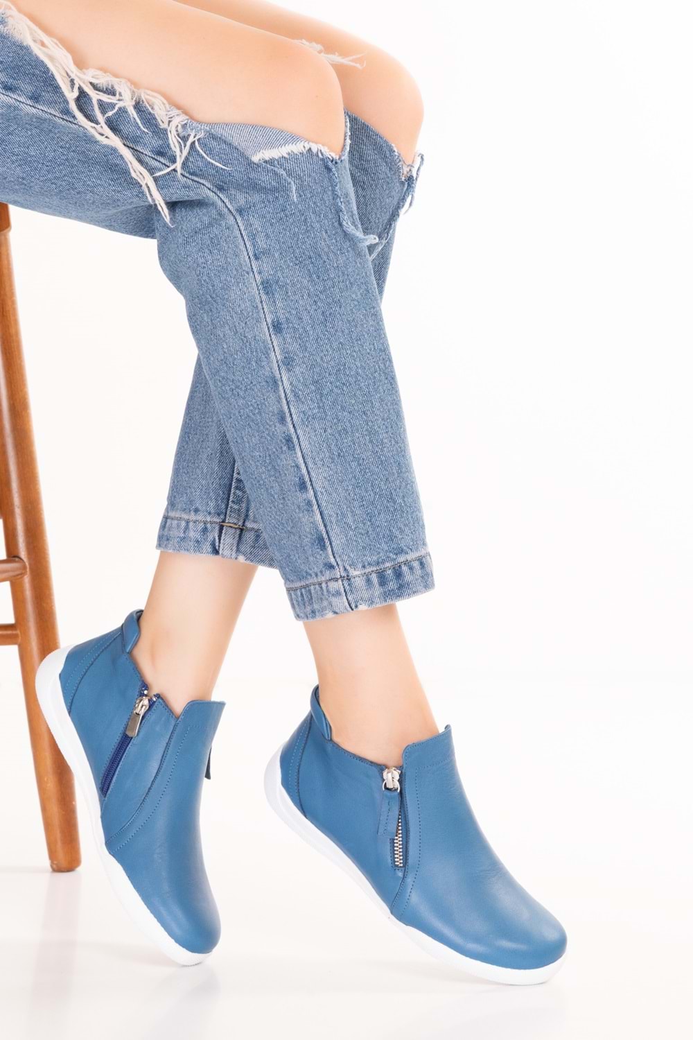 Gondol Hakiki Deri Günlük Hafif Yumuşak Spor Bot Zelina - Mavi - 38