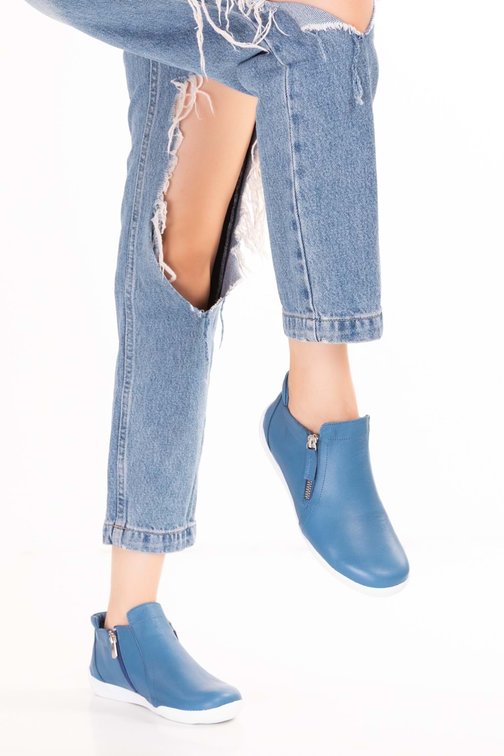 Gondol Hakiki Deri Günlük Hafif Yumuşak Spor Bot Zelina - Mavi - 38