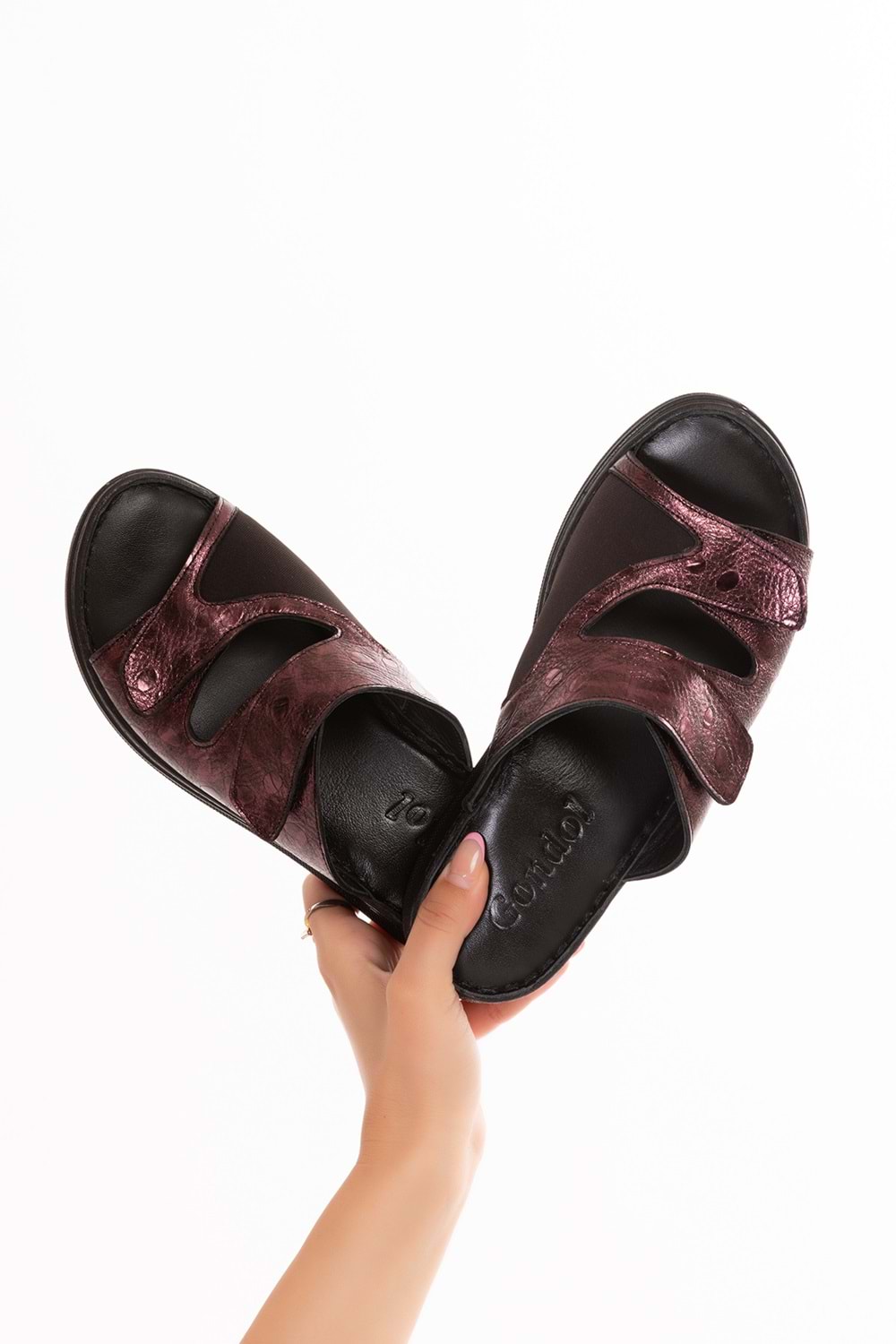 Gondol Hakiki Deri Kemik Çıkıntısına Özel Rahat Terlik irm.173 - Bordo - 36