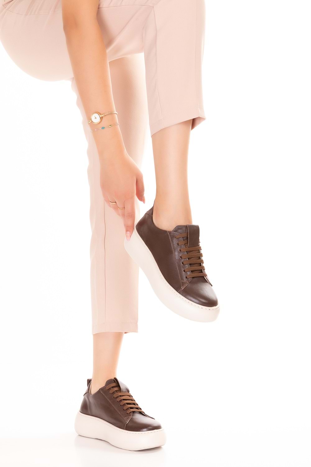 Gondol Hakiki Deri Anatomik Taban Spor Ayakkabı Alessandora - Kahverengi - 38