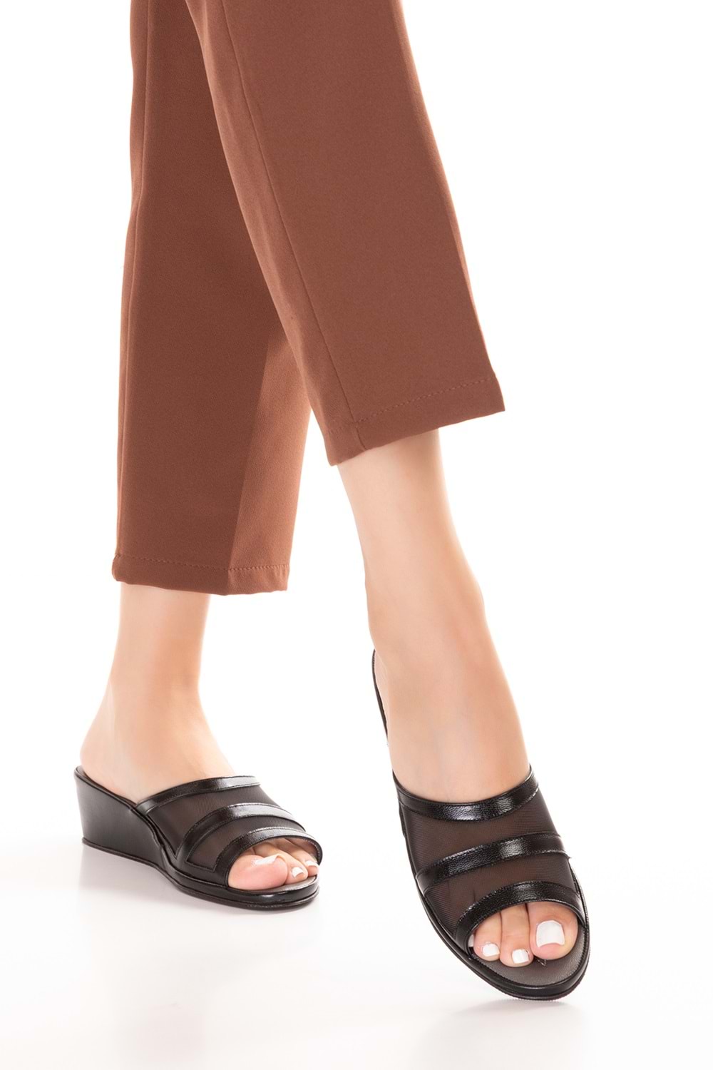 Gondol Hakiki Deri Fileli Şık Atom Ev Terliği Blc.26 - Siyah - 35