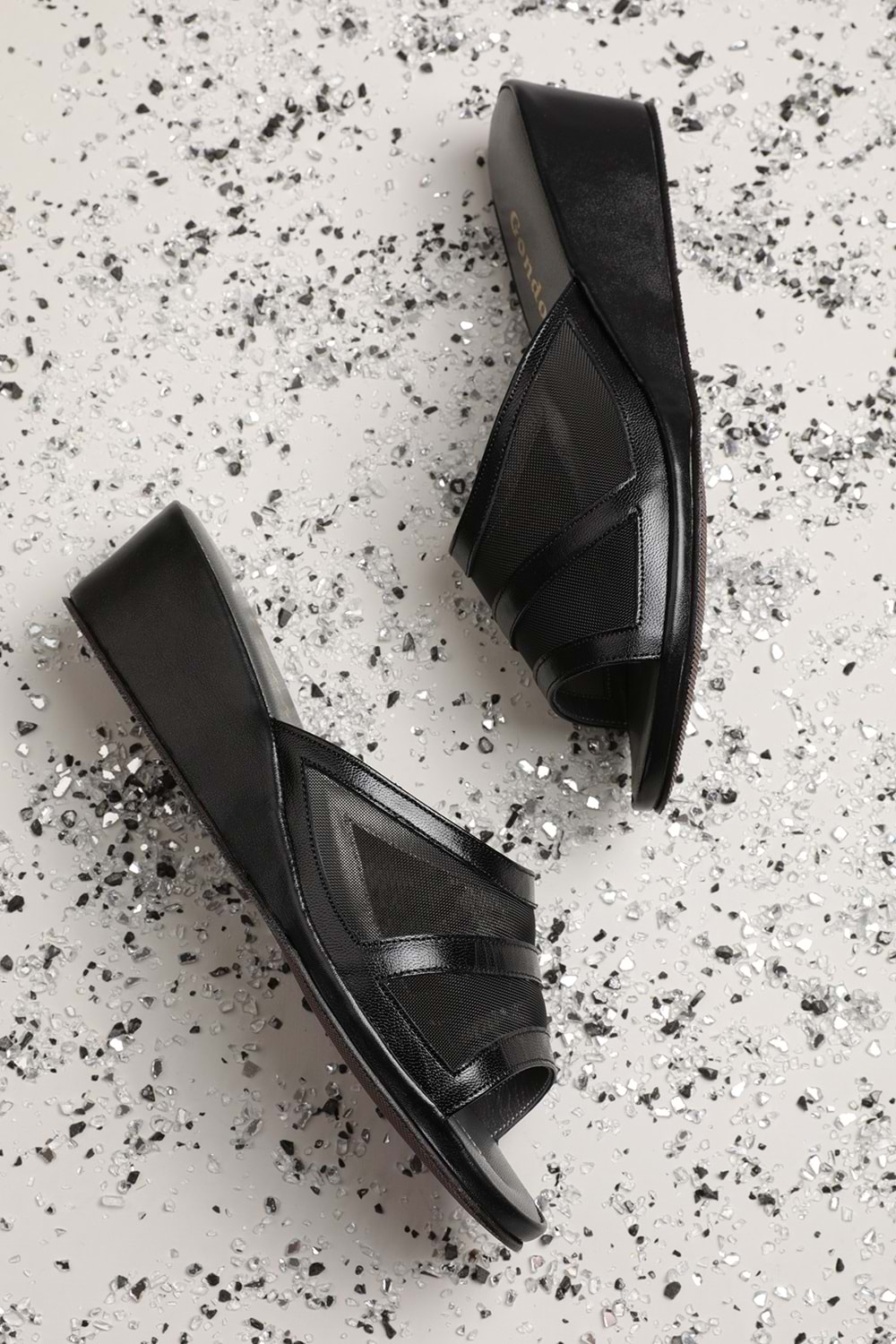 Gondol Hakiki Deri Fileli Şık Atom Ev Terliği Blc.26 - Siyah - 39