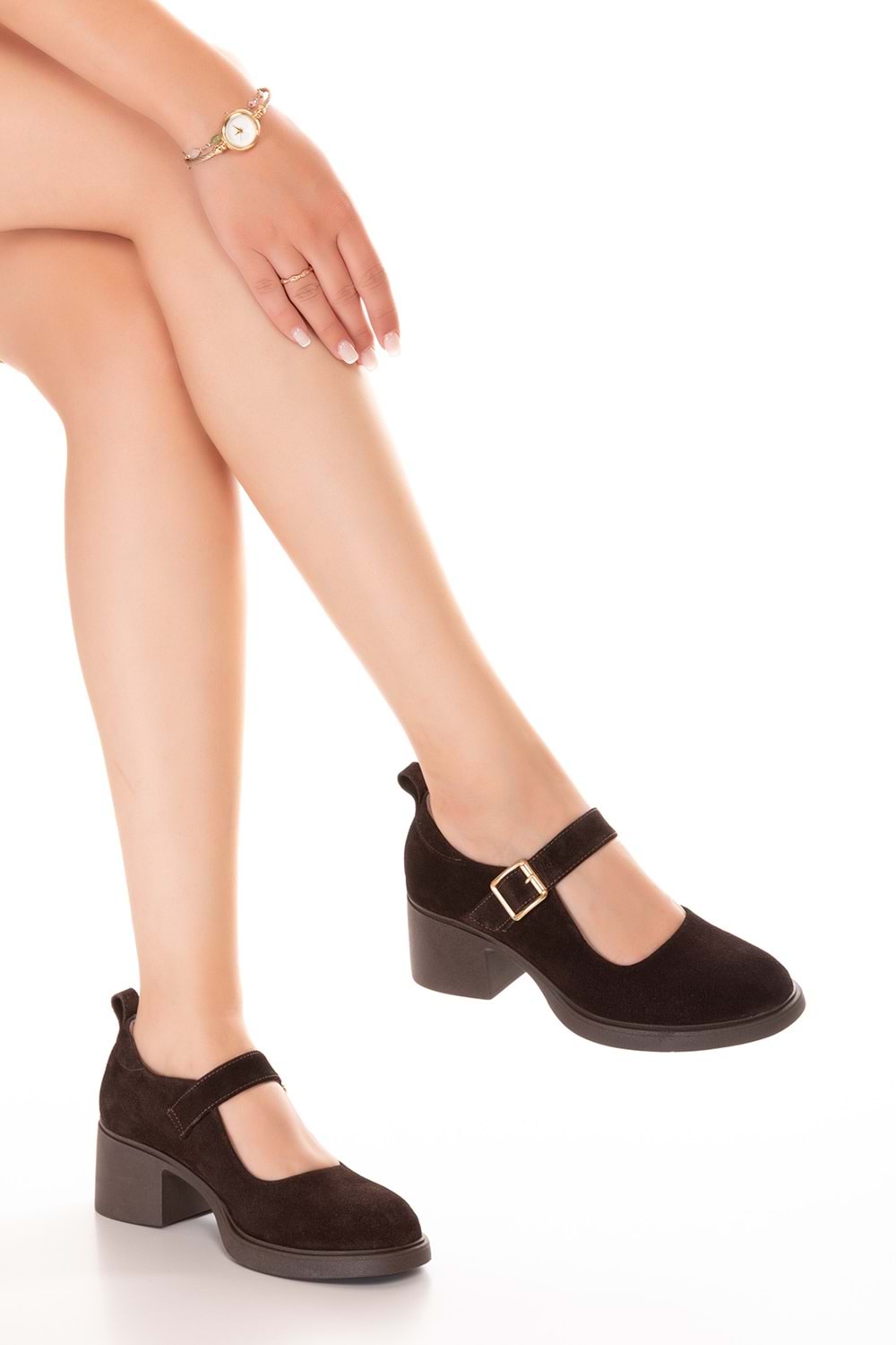 Gondol Kadın Hakiki Deri Rahat Orta Topuklu Ayakkabı ndr.26201 - Kahve Süet - 40