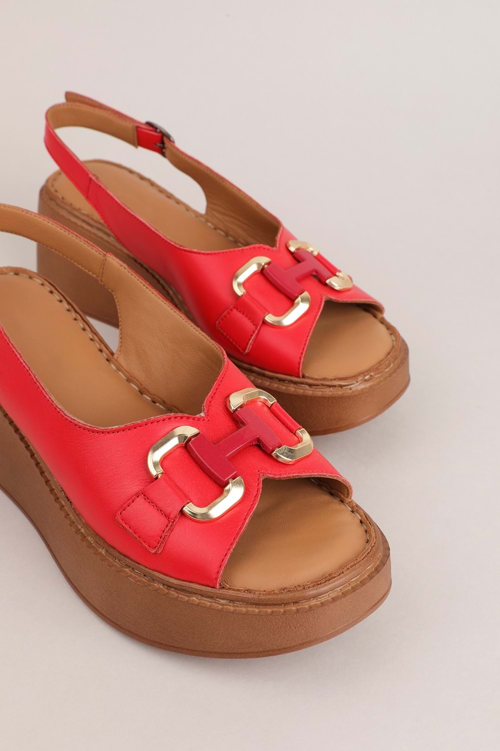 Gondol Hakiki Deri Rahat Günlük Sandalet asy.967 - kırmızı - 36