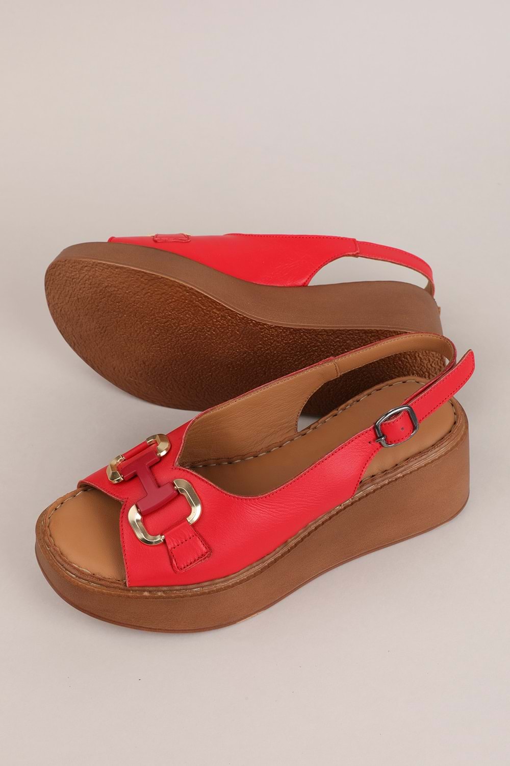 Gondol Hakiki Deri Rahat Günlük Sandalet asy.967 - kırmızı - 36