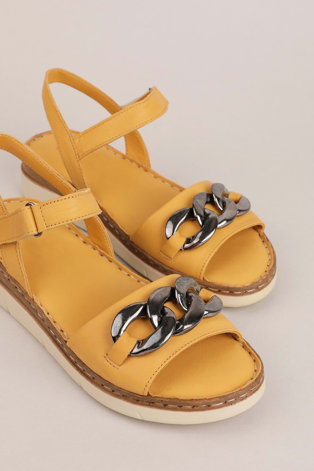 Gondol Hakiki Deri Rahat Günlük Sandalet asy.997 - Sarı - 38