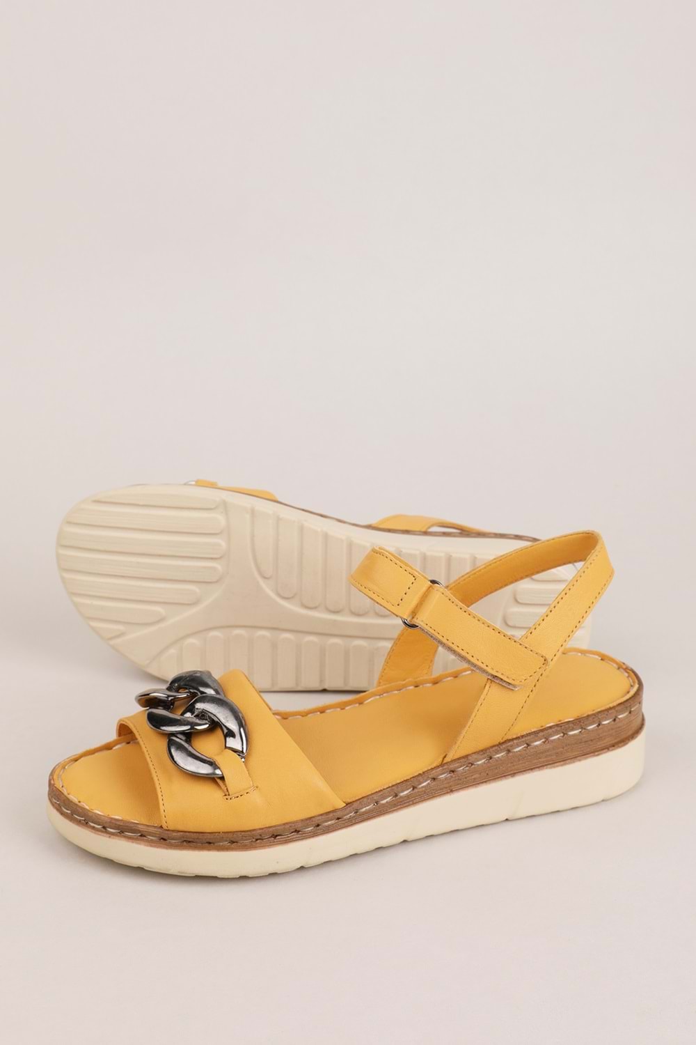 Gondol Hakiki Deri Rahat Günlük Sandalet asy.997 - Sarı - 38