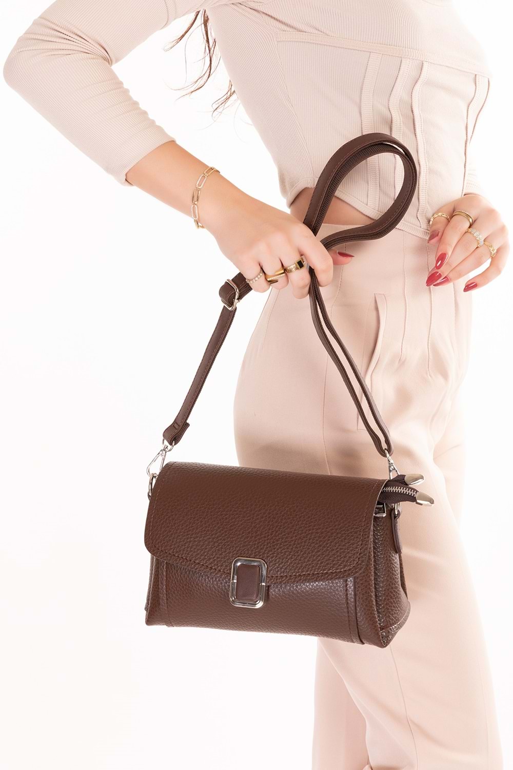 Gondol Kadın Günlük Küçük Omuz Çantası vp.732 - Kahverengi - TEK EBAT