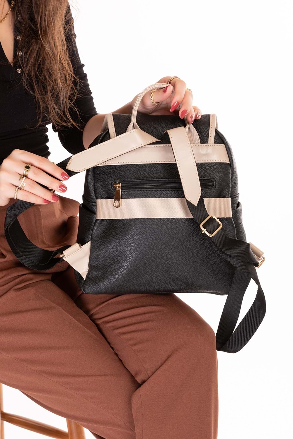 Gondol Kadın Taş Detaylı Günlük Sırt Çantası vp.730 - Siyah - TEK EBAT