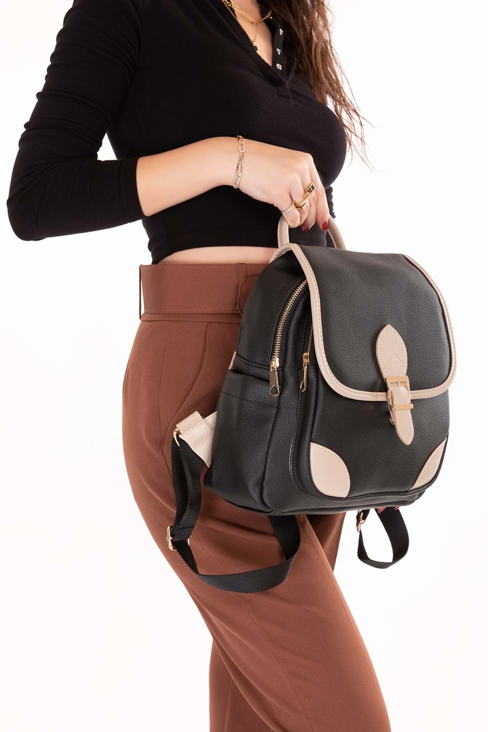 Gondol Kadın Taş Detaylı Günlük Sırt Çantası vp.730 - Siyah - TEK EBAT