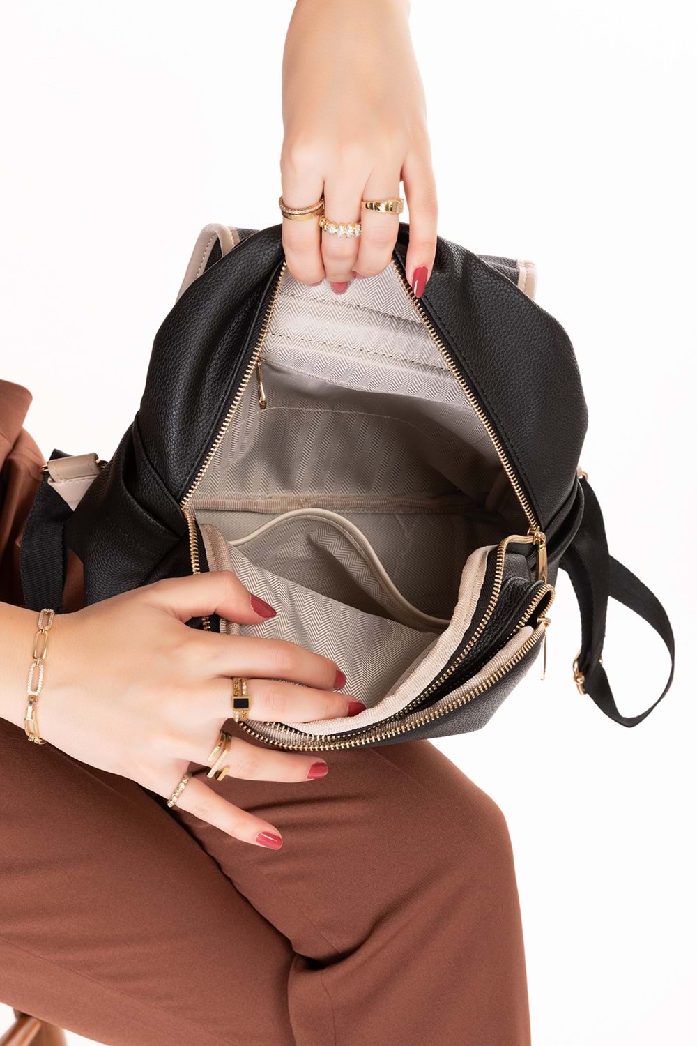 Gondol Kadın Taş Detaylı Günlük Sırt Çantası vp.730 - Siyah - TEK EBAT