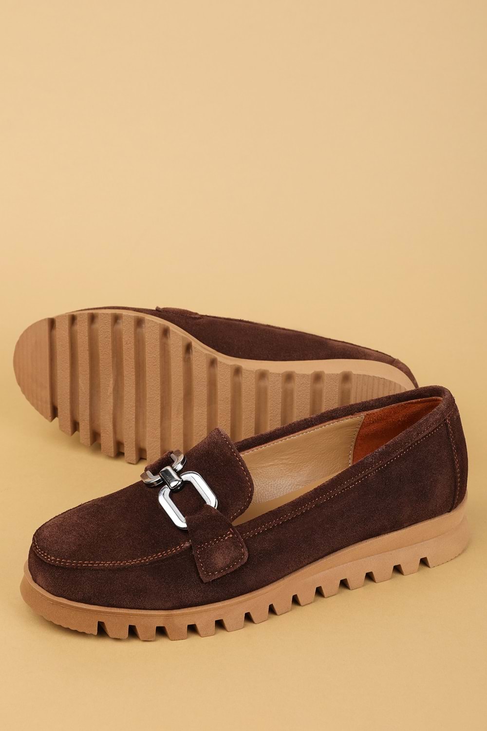 Gondol Hakiki Deri Kaymaz Taban Rahat Loafer Ayakkabı mlk.5529 - Kahve Süet - 36