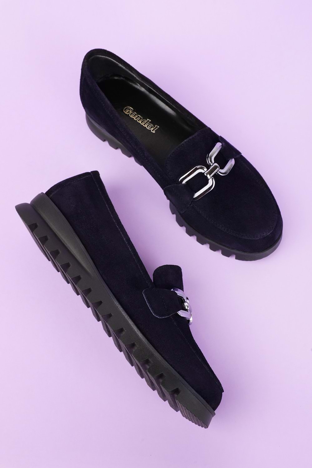 Gondol Hakiki Deri Kaymaz Taban Rahat Loafer Ayakkabı mlk.5529 - Lacivert Süet - 36