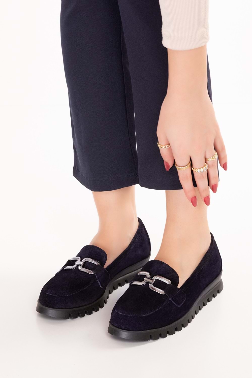 Gondol Hakiki Deri Kaymaz Taban Rahat Loafer Ayakkabı mlk.5529 - Lacivert Süet - 36