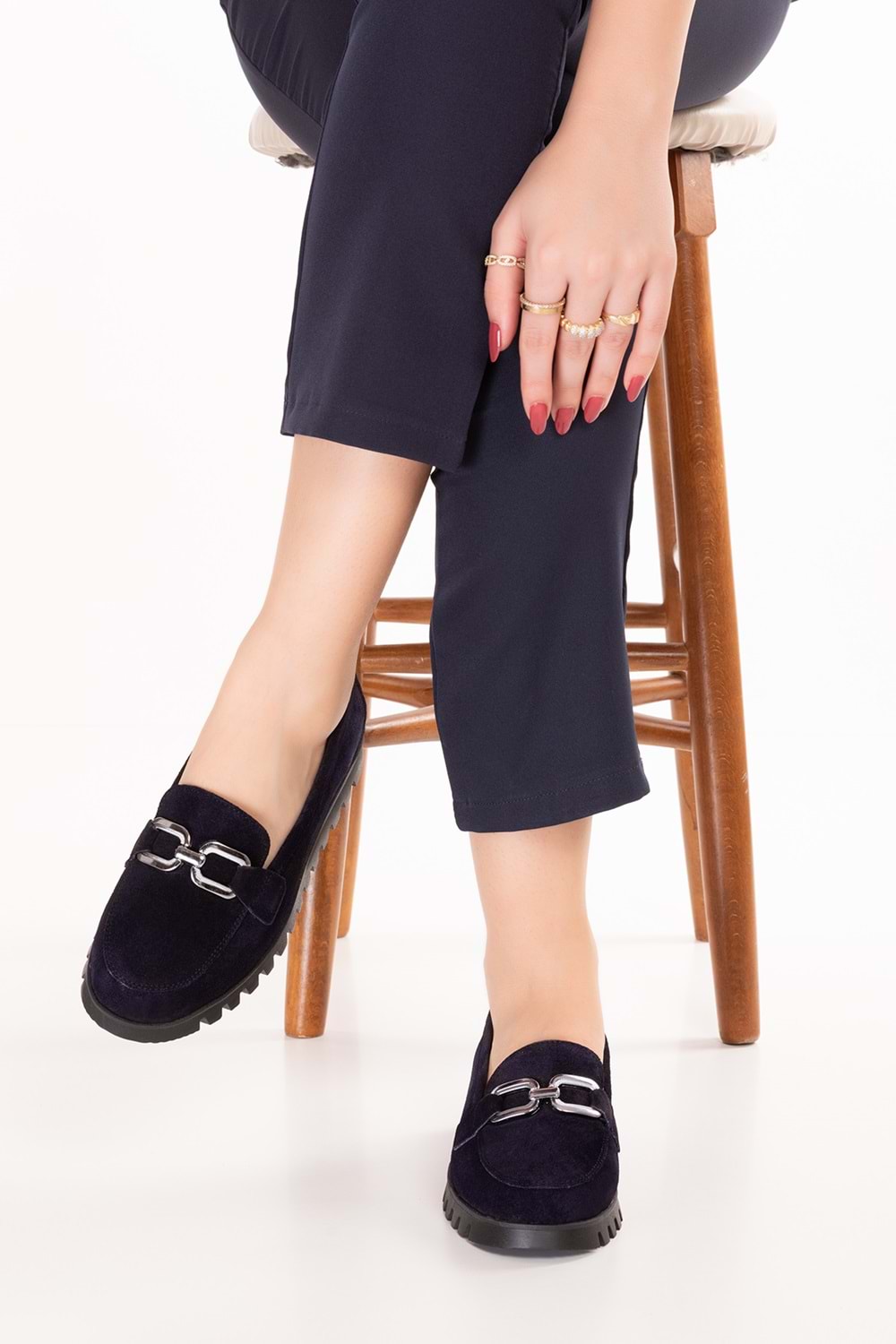 Gondol Hakiki Deri Kaymaz Taban Rahat Loafer Ayakkabı mlk.5529 - Lacivert Süet - 36