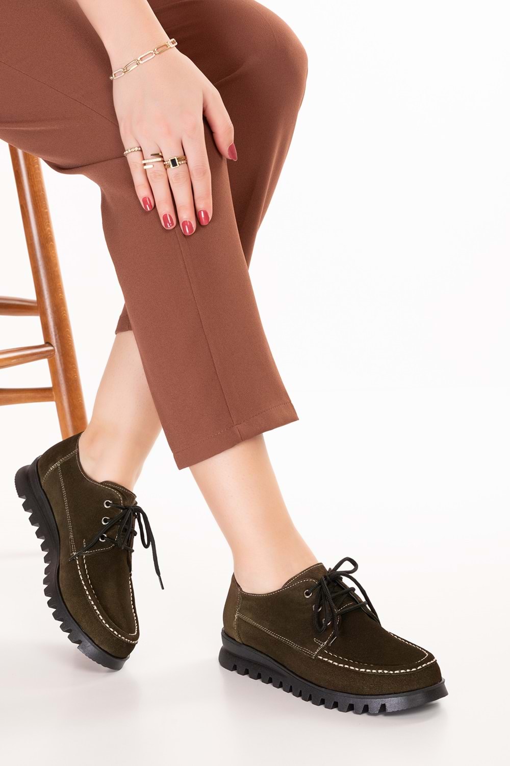 Gondol Hakiki Deri Kaymaz Taban Rahat Casual Ayakkabı mlk.5080 - Haki Süet - 36