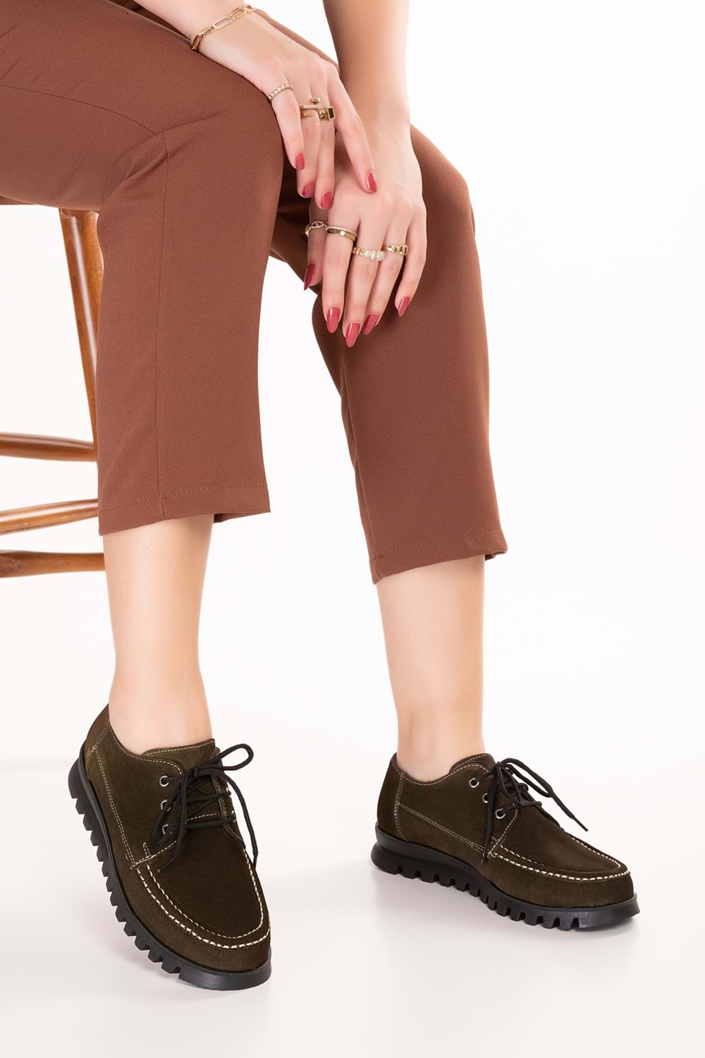 Gondol Hakiki Deri Kaymaz Taban Rahat Casual Ayakkabı mlk.5080 - Haki Süet - 36