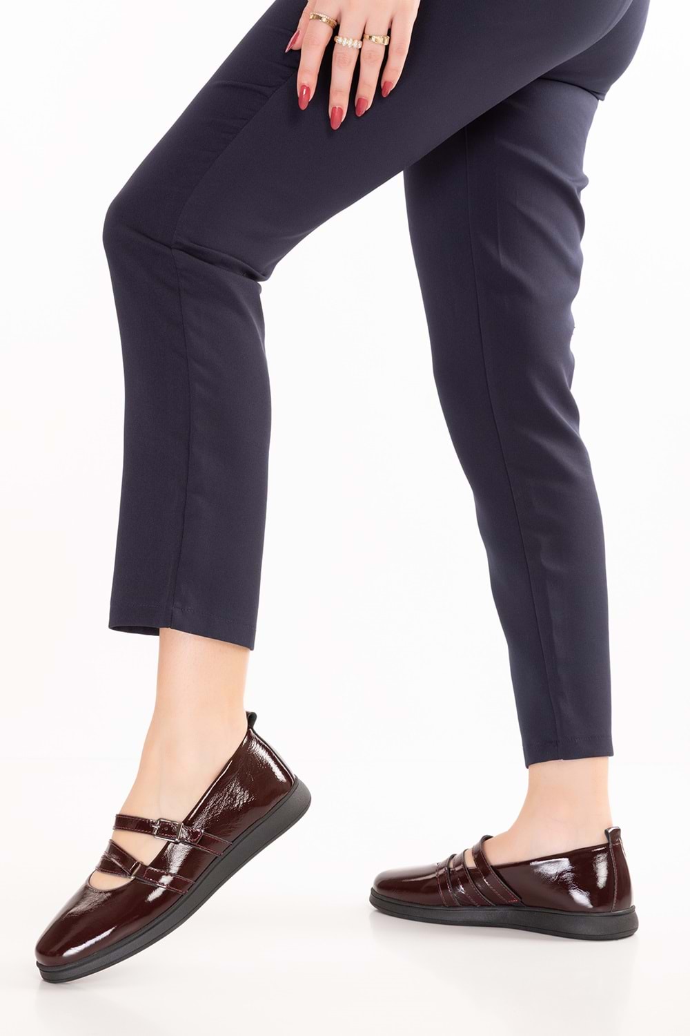 Gondol Kadın Hakiki Deri Rahat Günlük Babet ndr.26300 - Bordo Rugan - 36