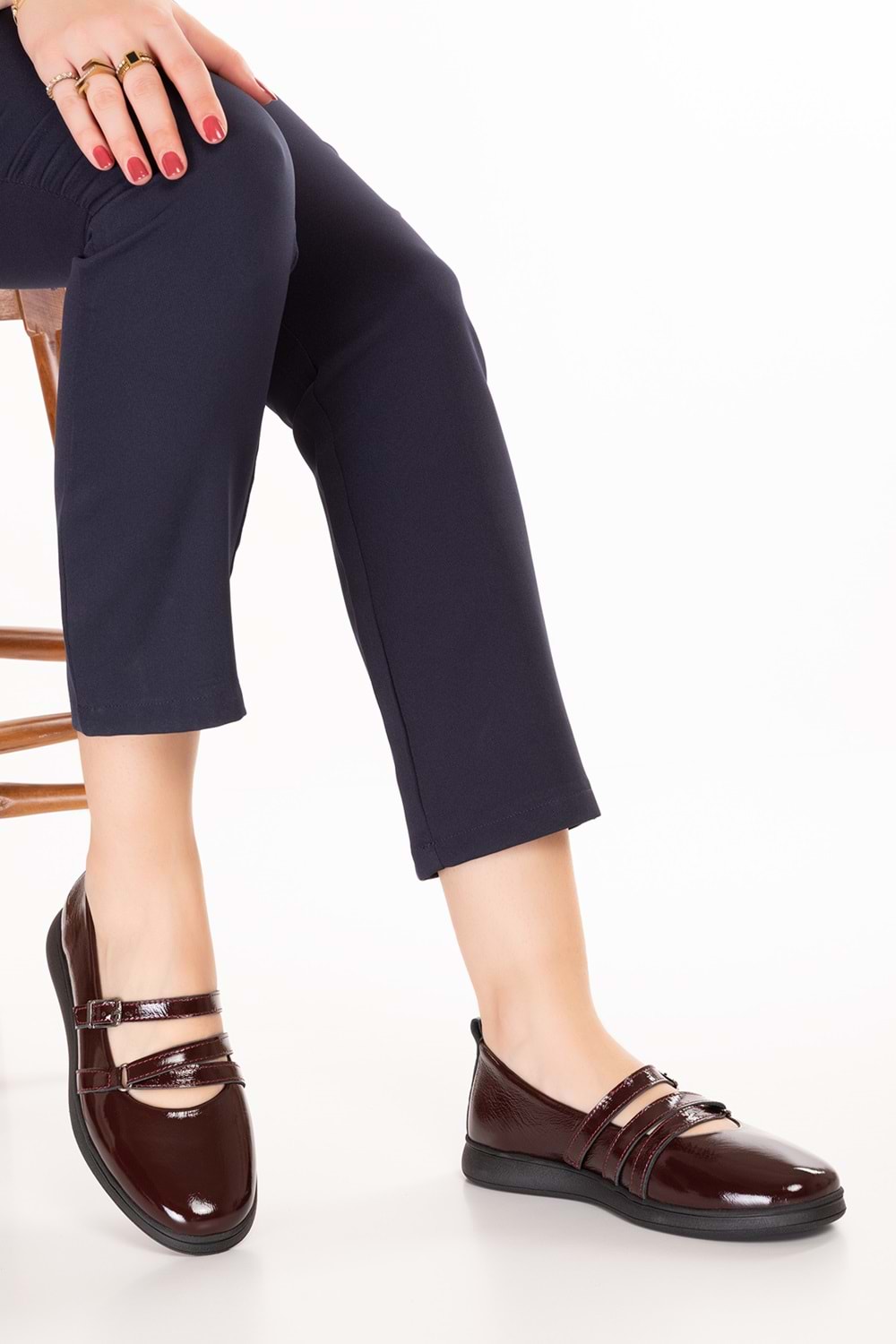 Gondol Kadın Hakiki Deri Rahat Günlük Babet ndr.26300 - Bordo Rugan - 36