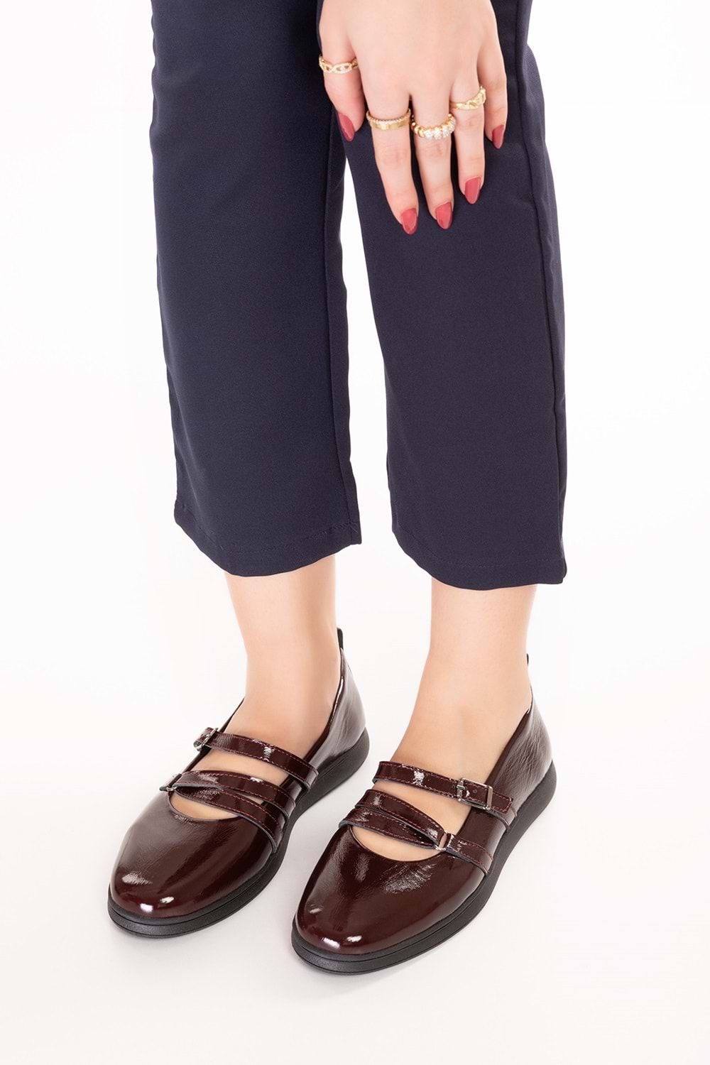 Gondol Kadın Hakiki Deri Rahat Günlük Babet ndr.26300 - Bordo Rugan - 36