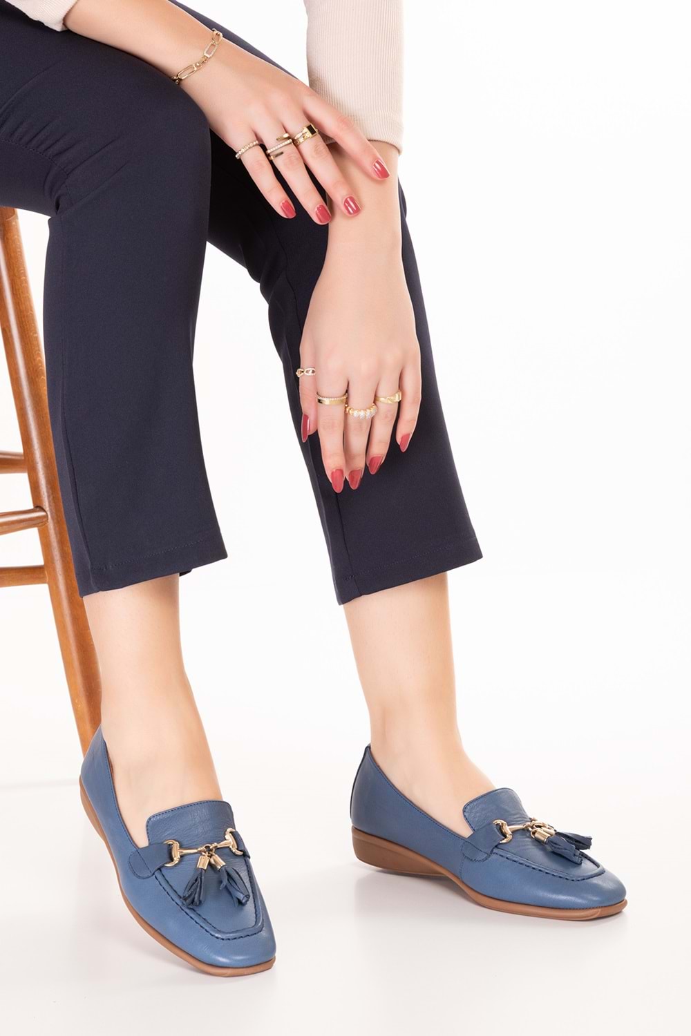 Gondol Hakiki Deri Esnek Rahat Taban Yumuşak Deri Rahat Loafer alb.228 - Mavi - 40