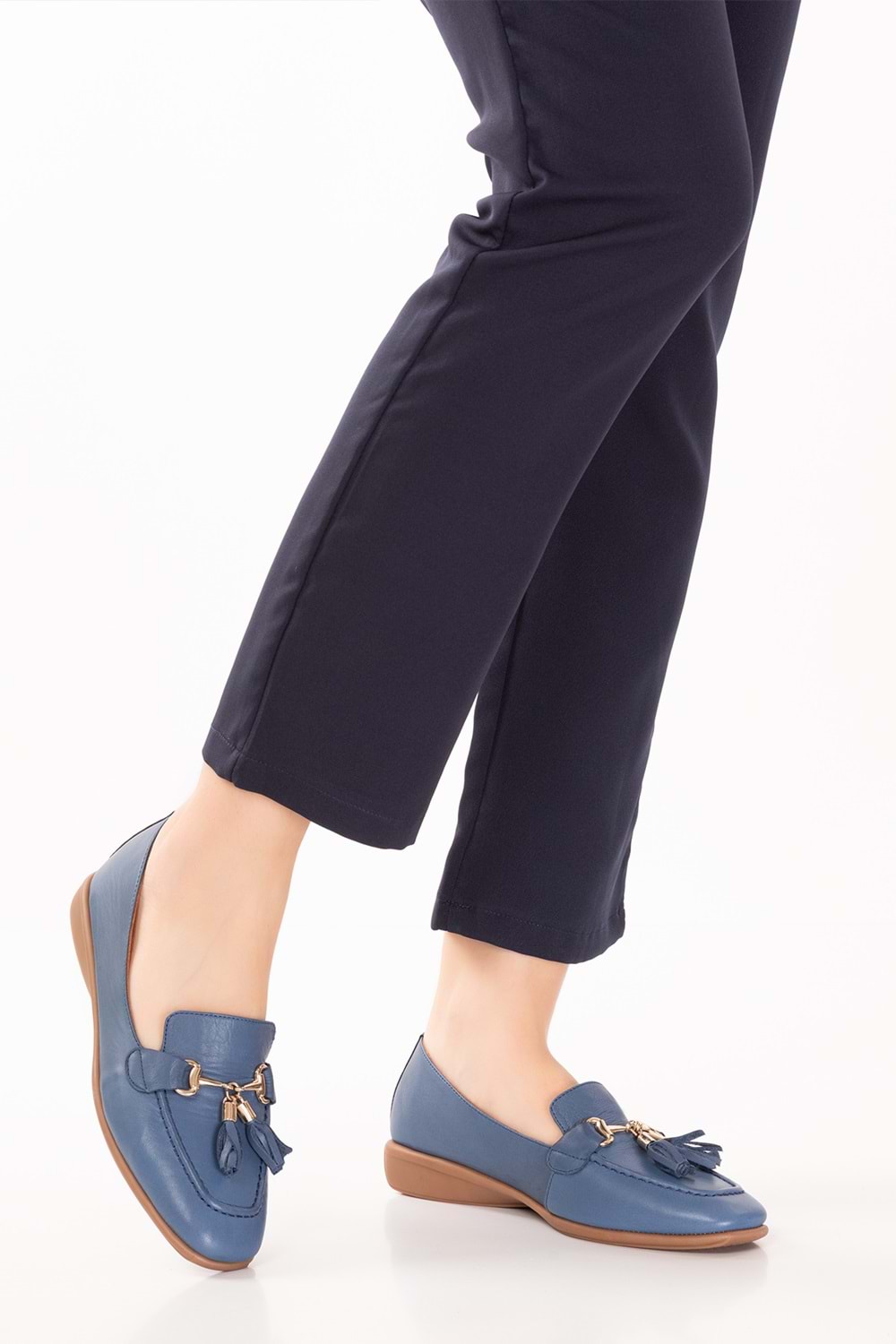 Gondol Hakiki Deri Esnek Rahat Taban Yumuşak Deri Rahat Loafer alb.228 - Mavi - 40