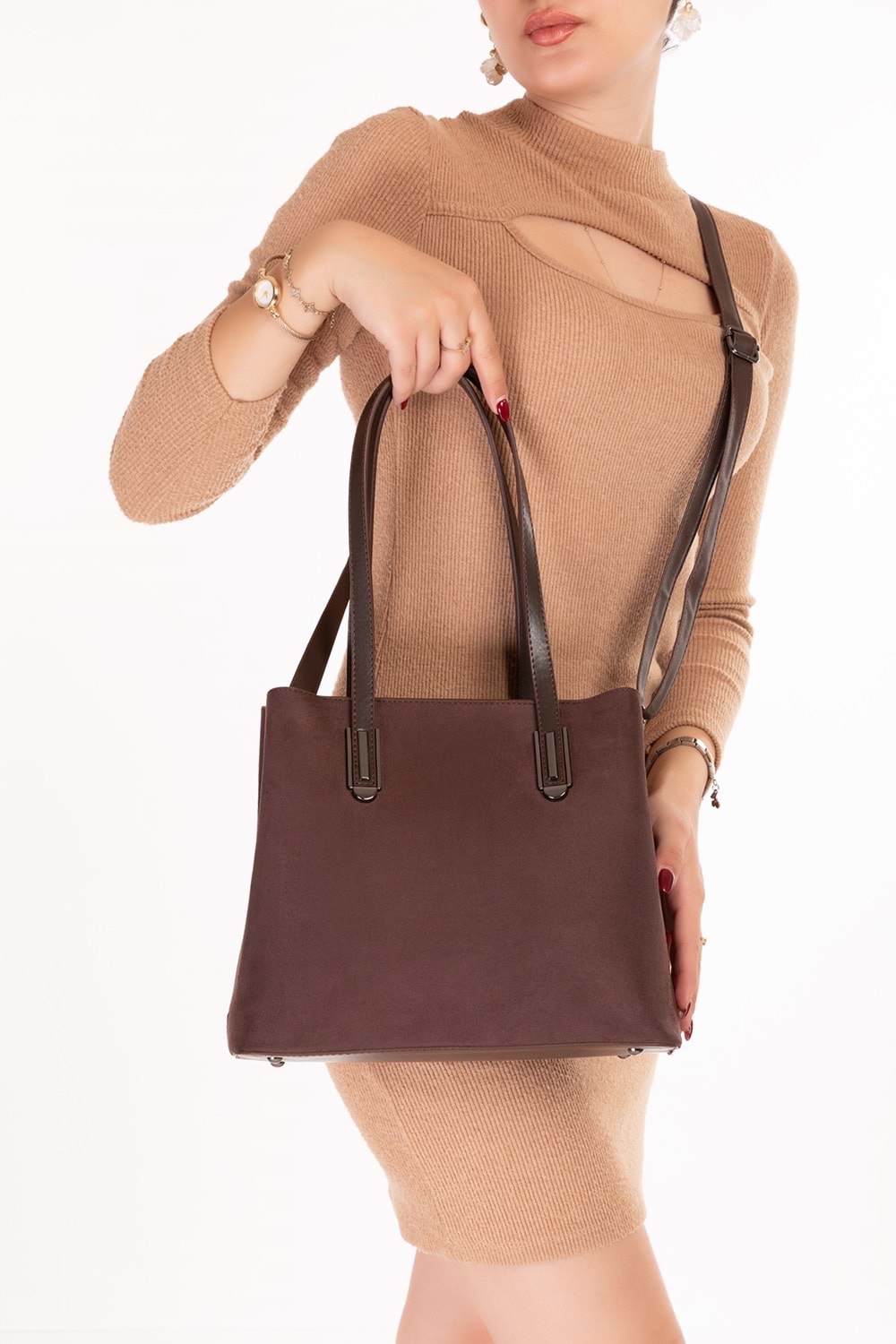 Gondol Kadın Şık El ve Omuz Çantası ars.2013 - Kahverengi - TEK EBAT