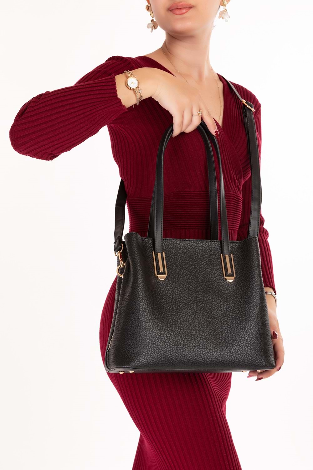 Gondol Kadın Şık El ve Omuz Çantası ars.2013 - Siyah - TEK EBAT