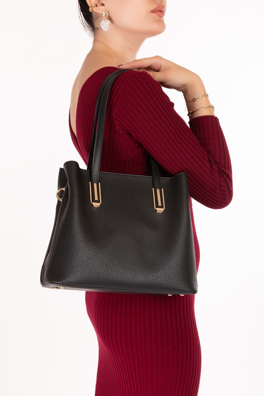 Gondol Kadın Şık El ve Omuz Çantası ars.2013 - Siyah - TEK EBAT