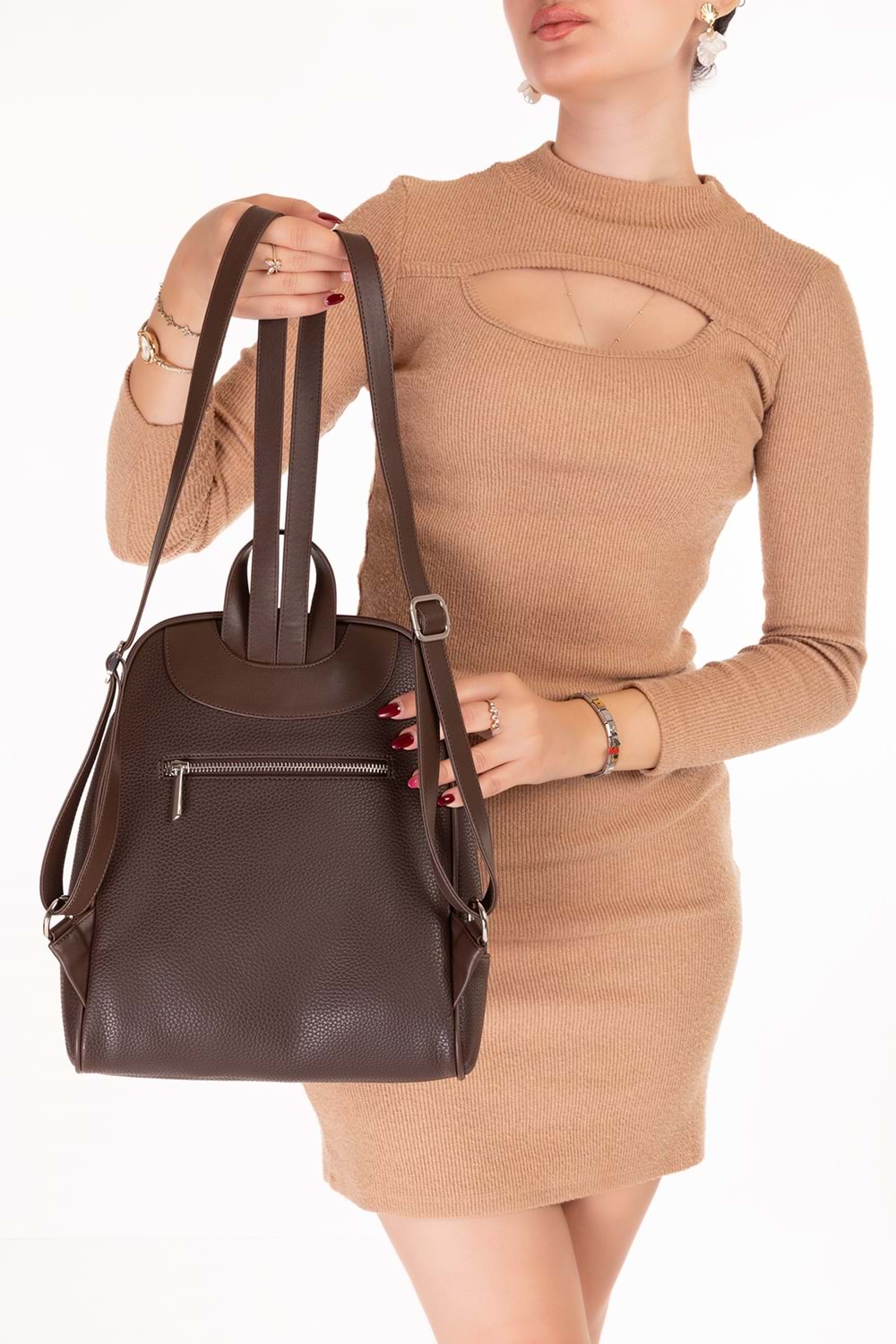 Gondol Kadın Günlük Şık Sırt Çantası ct.1026 - Kahverengi - TEK EBAT