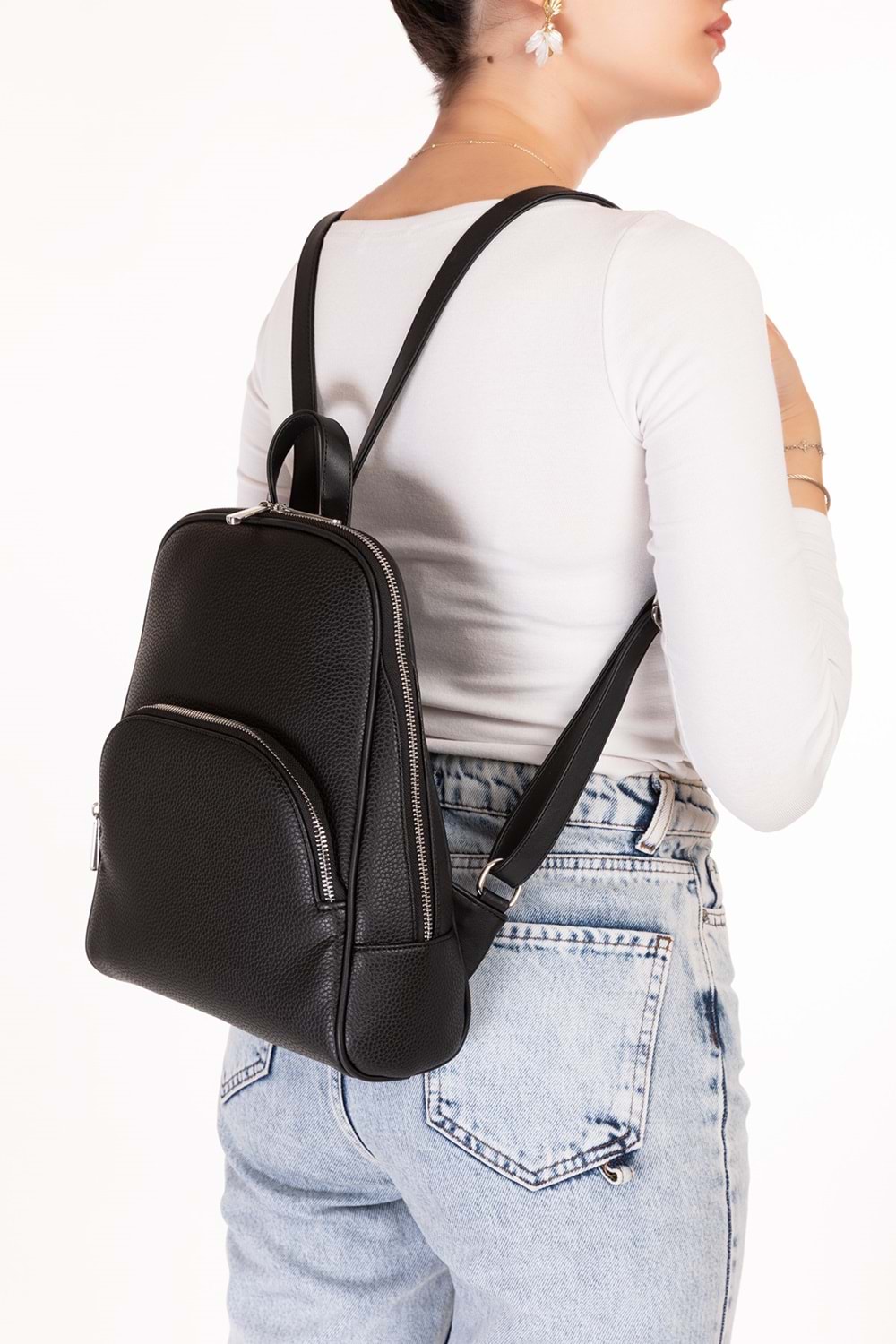 Gondol Kadın Günlük Şık Sırt Çantası ct.1026 - Siyah Flötr - TEK EBAT