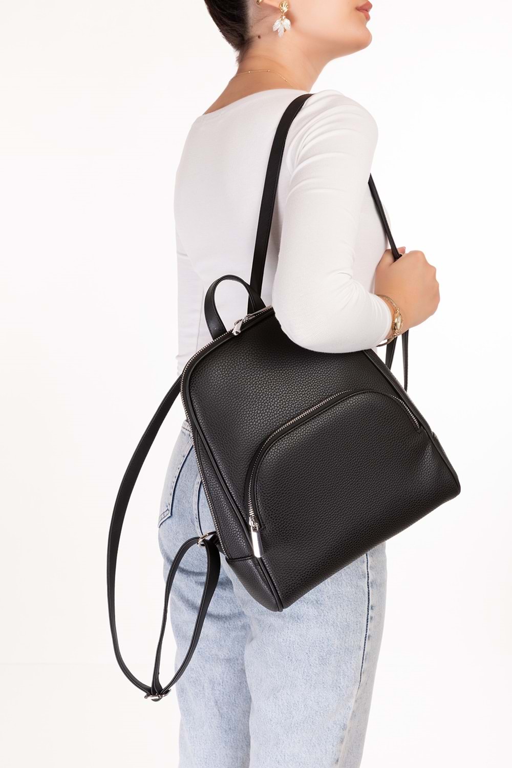 Gondol Kadın Günlük Şık Sırt Çantası ct.1026 - Siyah Flötr - TEK EBAT