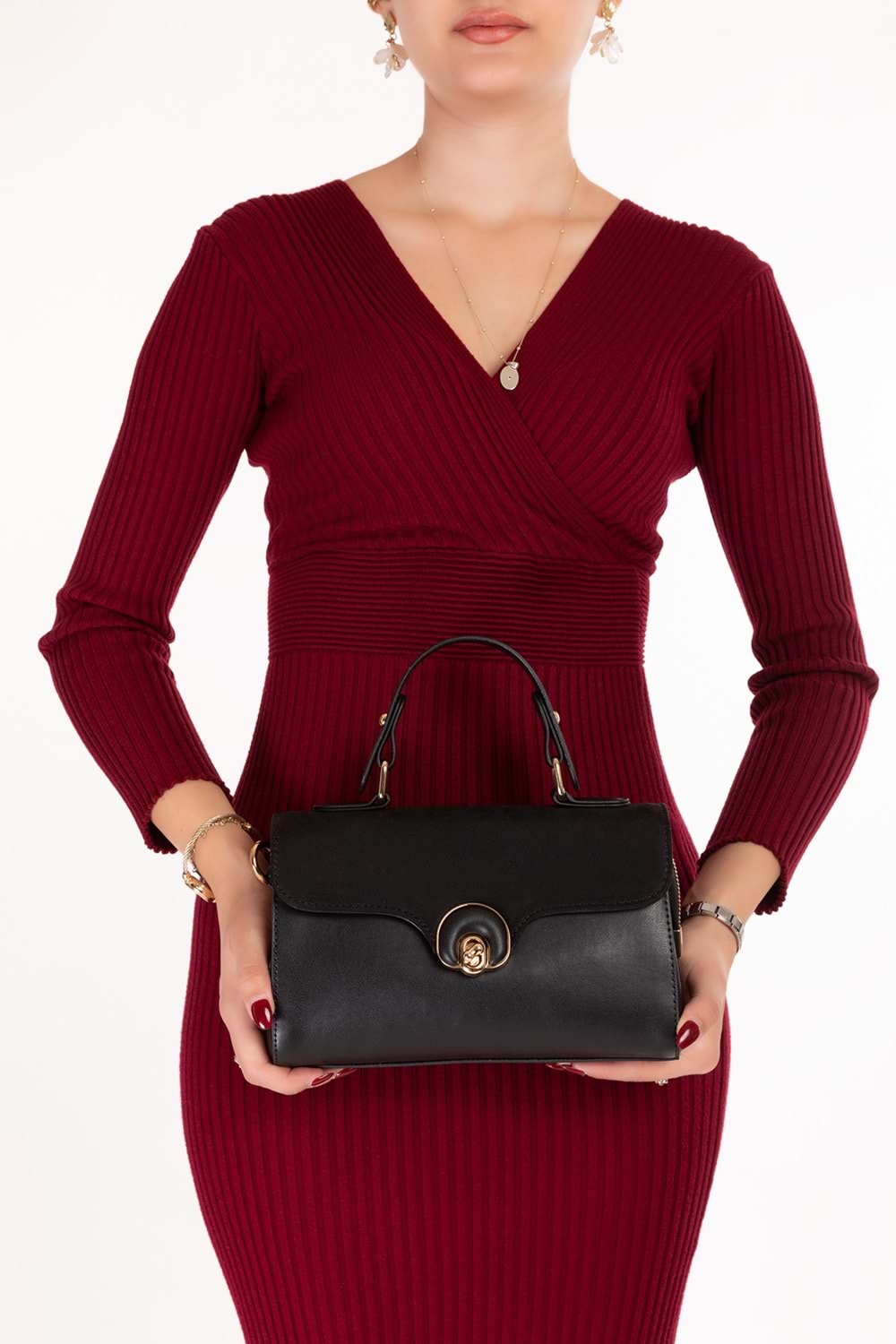 Gondol Kadın Şık El ve Omuz Çantası ct.1015 - Siyah - TEK EBAT