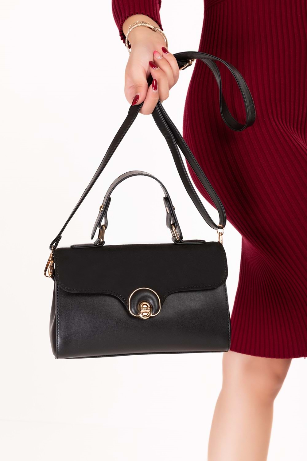 Gondol Kadın Şık El ve Omuz Çantası ct.1015 - Siyah - TEK EBAT