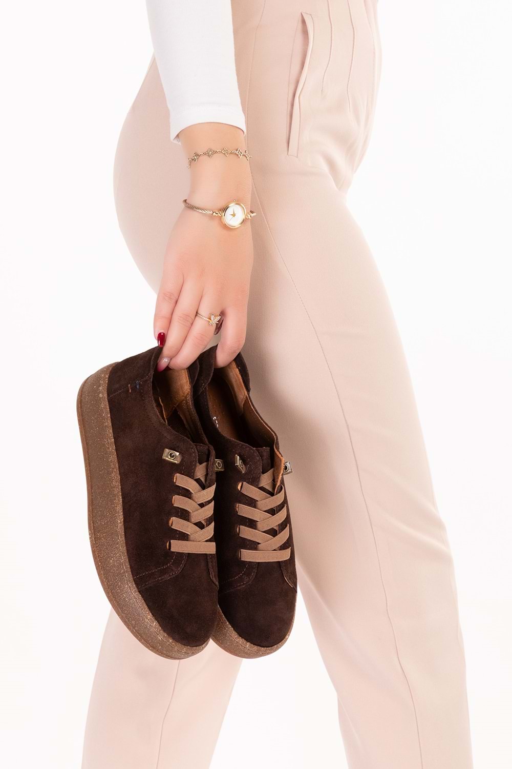 Gondol Hakiki Deri Günlük Rahat Lastik Bağcıklı Casual Ayakkabı in.525 - Kahve Süet - 37