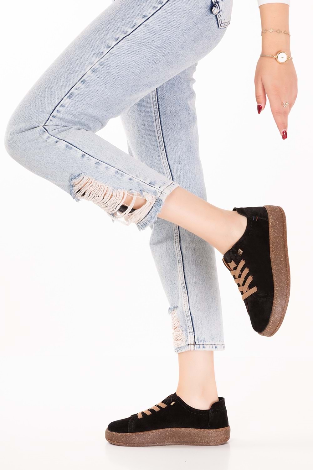 Gondol Hakiki Deri Günlük Rahat Lastik Bağcıklı Casual Ayakkabı in.525 - Siyah Süet - 36